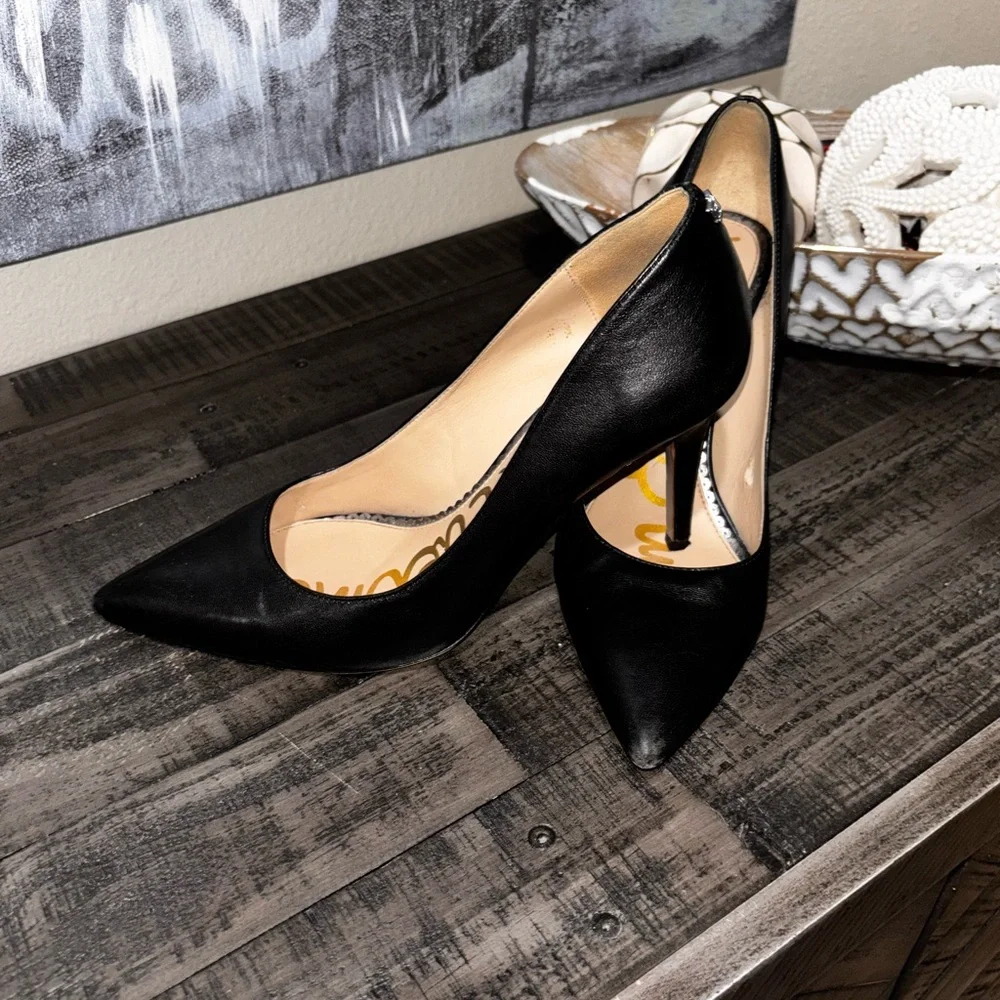 SAM EDELMAN Women's Black Leather Danna Pointed-Toe Stiletto Pumps SZ 8 - Picture 2 of 11